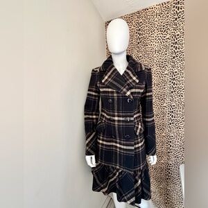 Zara Elegant Black and Cream Checkered Coat